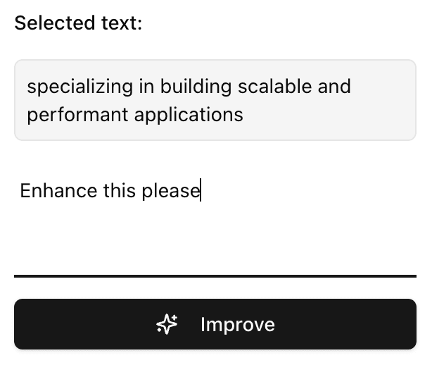 Elo assistant popup helping rewrite content directly in a form field
